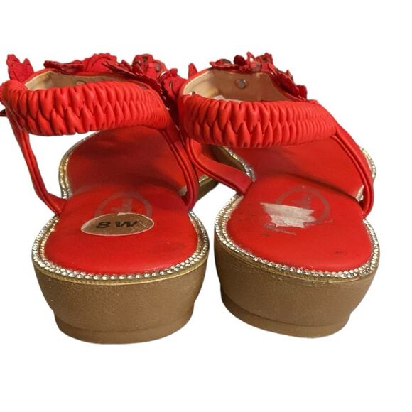 Atalina Red Beaded Thong Sandal Floral Rhinestone Women Shoe Sz 8W Elastic Strap - Picture 8 of 9